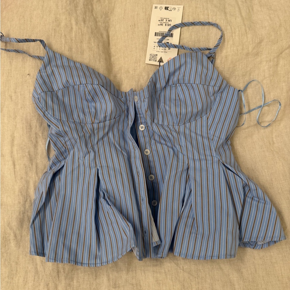 Striped Blue Corset/Peplum Top